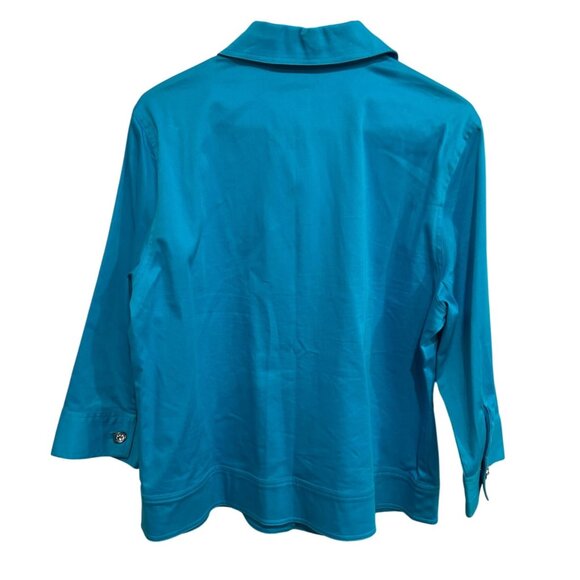 Sportelle Turquoise Studded Jacket Rhinestone Buttons 3/4 Sleeves Sz Large - Picture 2 of 8